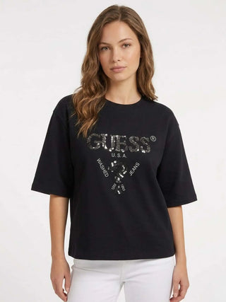 DAMEN-T-SHIRT - GUESS ATHLEISURE SCHWARZ-WEISS - V4YI06 I3Z14 2